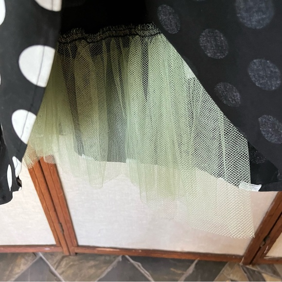 Ruby Rox Vintage Y2K Strapless Polka Dot Lime Accent Ribbon Flower Crinoline - Picture 6 of 8